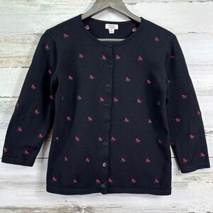 Baxter & Wells Black Cardinal Bird Embroidered Cardigan Button Up Sweater Size S